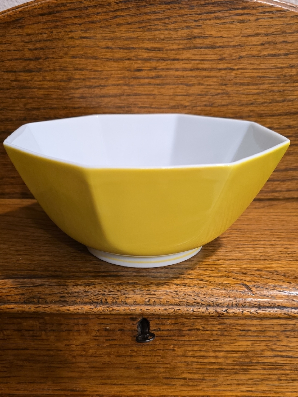 Fitz and Floyd Yellow Stripe Hexagonal Ceramic Serving Bowl